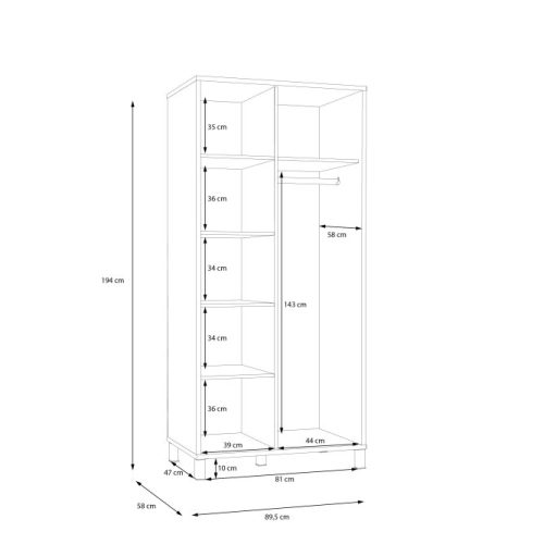 Szafa 90 cm Czarny/Świerk Alpejski